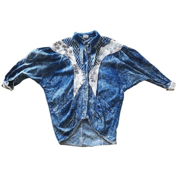 Vintage J Carreli Mixed Media Denim Acid Wash Jacket - Picture 5 of 11